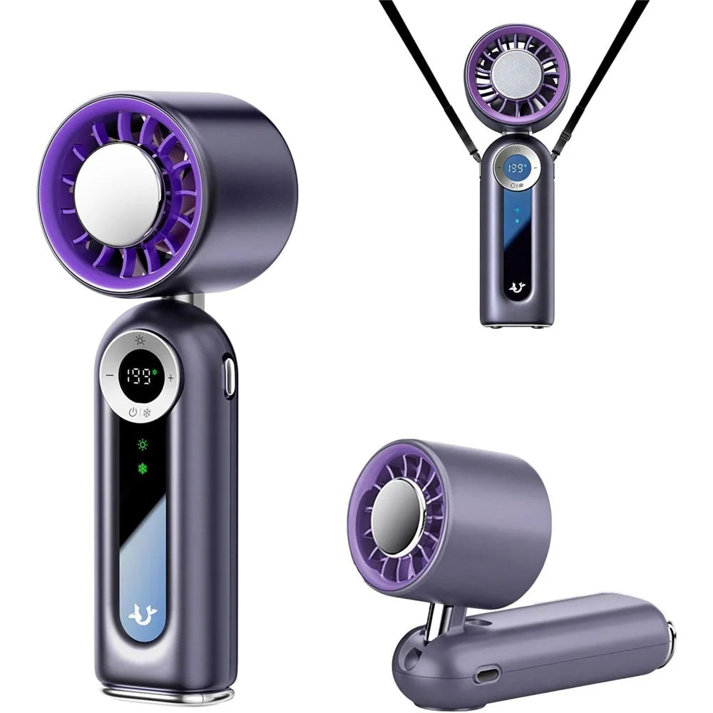 JF163 3-in-1 Portable Cooling Fan 4000mAh USB-C Rechargeable Desktop Handheld Foldable Neck Hanging Fan - Grey - 1