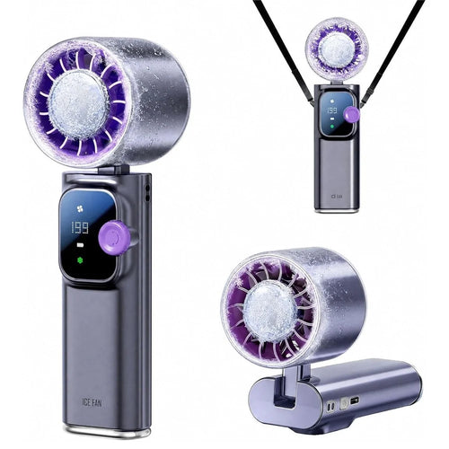 JF166 Handheld Neck TEC Cooling Fan 199-Speed Levels 4000mAh Foldable Portable USB-C Rechargeable Desktop Fan - Grey - 1