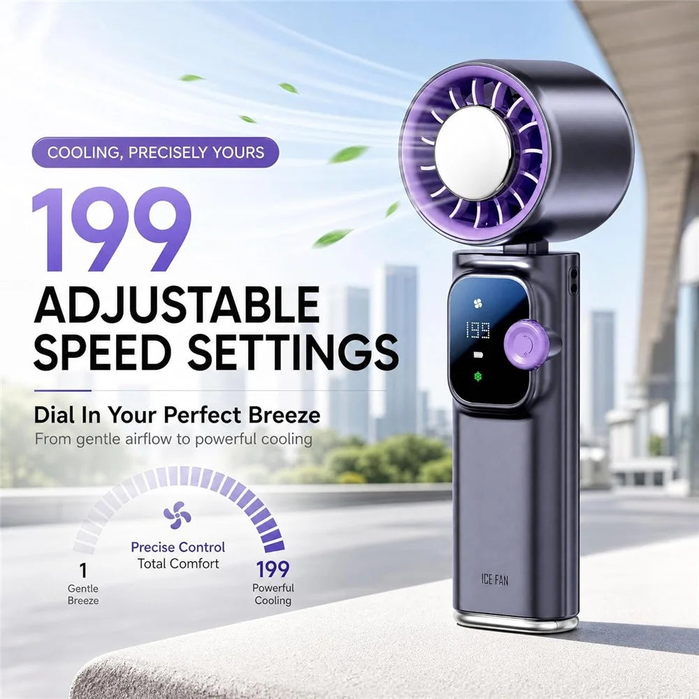 JF166 Handheld Neck TEC Cooling Fan 199-Speed Levels 4000mAh Foldable Portable USB-C Rechargeable Desktop Fan - Grey - 2