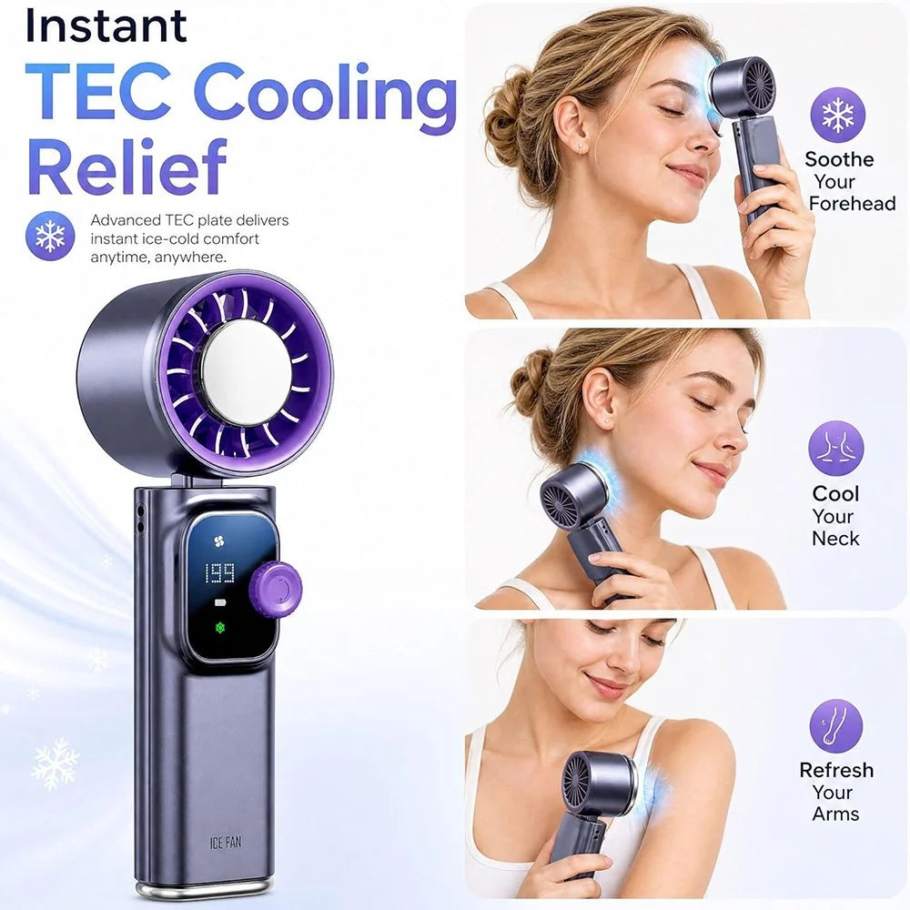 JF166 Handheld Neck TEC Cooling Fan 199-Speed Levels 4000mAh Foldable Portable USB-C Rechargeable Desktop Fan - Grey - 3
