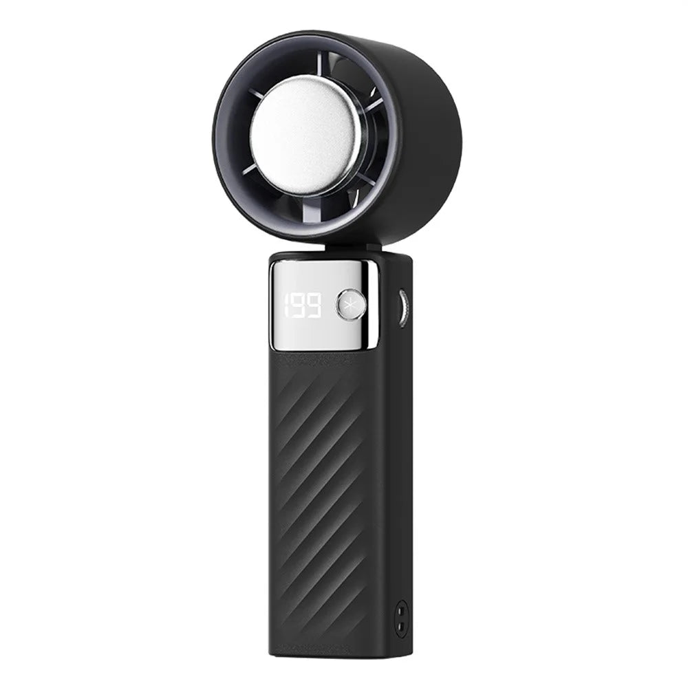 JF132 Handheld Cooling Fan Foldable 199-Speed 3000mAh Digital Display USB-C Portable Desktop Cooler Fan - Black - 1
