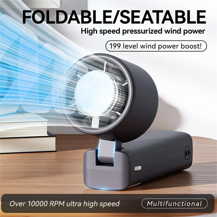 JF132 Handheld Cooling Fan Foldable 199-Speed 3000mAh Digital Display USB-C Portable Desktop Cooler Fan - Black - 3