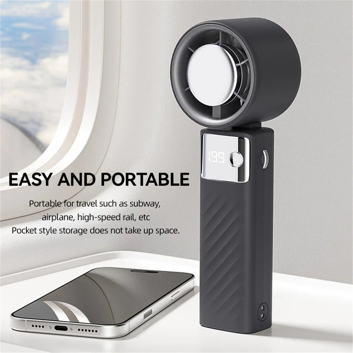 JF132 Handheld Cooling Fan Foldable 199-Speed 3000mAh Digital Display USB-C Portable Desktop Cooler Fan - Black - 6