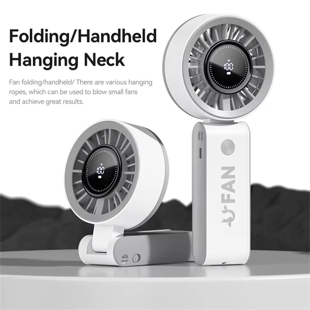 JF133 Digital Display Handheld Fan Turbine Motor USB Rechargeable Portable Foldable Desktop Hanging Neck Fan - White - 2