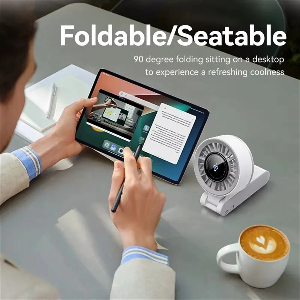 JF133 Digital Display Handheld Fan Turbine Motor USB Rechargeable Portable Foldable Desktop Hanging Neck Fan - White - 4