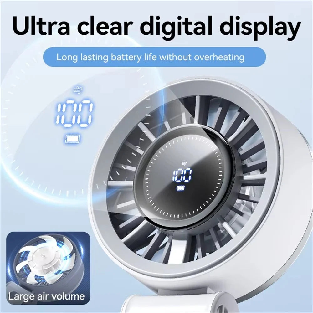 JF133 Digital Display Handheld Fan Turbine Motor USB Rechargeable Portable Foldable Desktop Hanging Neck Fan - White - 6