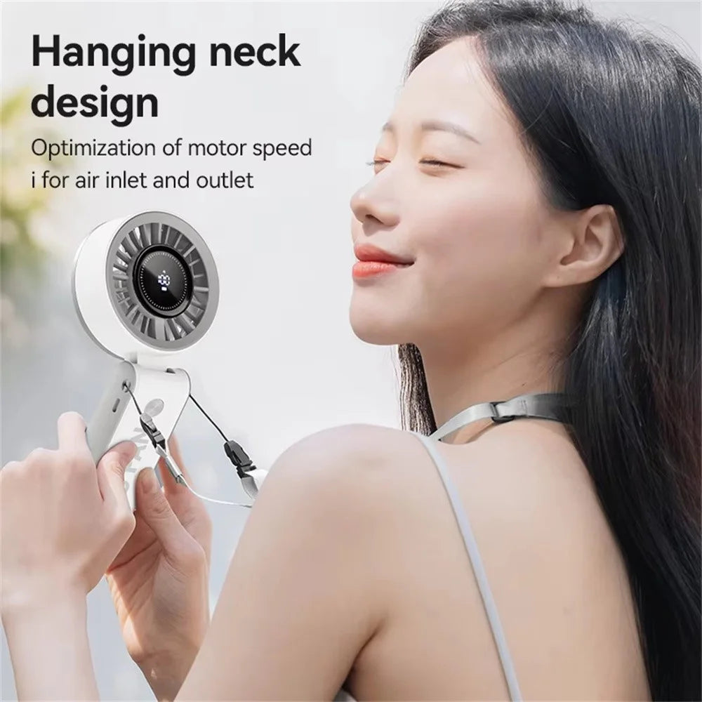 JF133 Digital Display Handheld Fan Turbine Motor USB Rechargeable Portable Foldable Desktop Hanging Neck Fan - White - 7