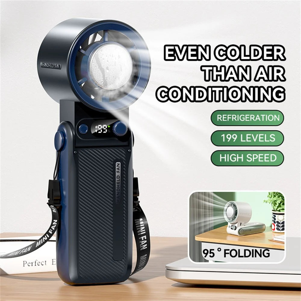 JF168 Handheld Cooling Fan 6000mAh 199-Speed Levels Foldable Desktop Neck Hanging Fan for Office Outdoor - Grey - 2