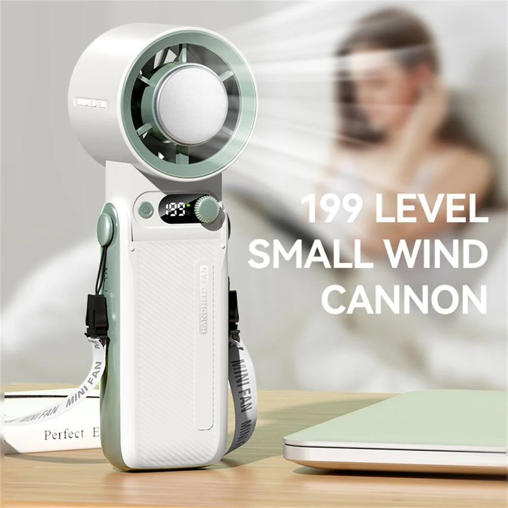 JF168 Handheld Cooling Fan 6000mAh 199-Speed Levels Foldable Desktop Neck Hanging Fan for Office Outdoor - Grey - 6