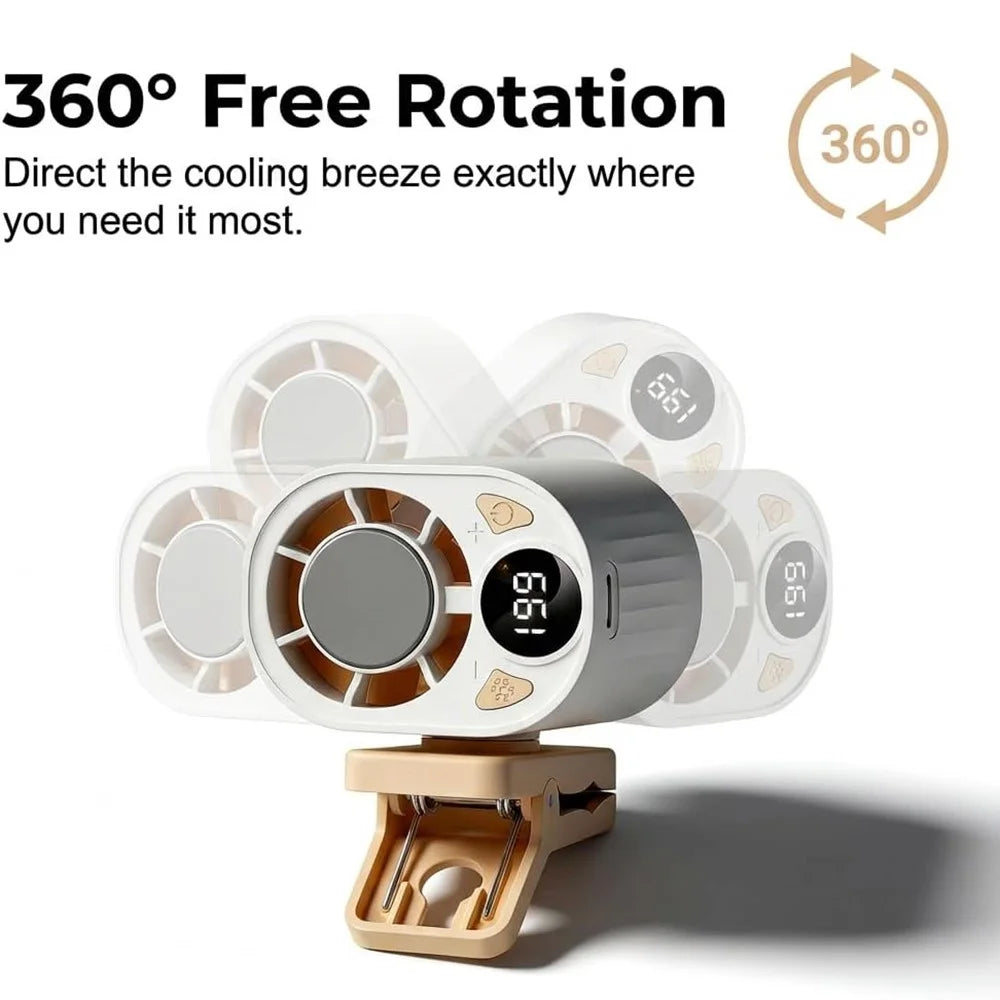 X30 Portable Turbo Cooling Clip Fan LED Display 1800mAh USB-C Fast Charging Waist-Mounted Handheld Fan for Car Outdoor - Black - 7