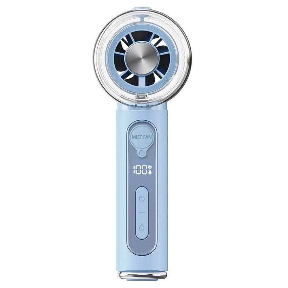 Y72 Portable Handheld Fan 3000mAh 5-Speed Smart Digital Display Ice Spray Mist Cooling Fan for Outdoor Camping Sports - Blue - 1