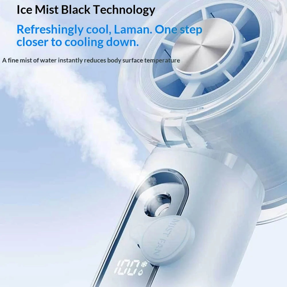 Y72 Portable Handheld Fan 3000mAh 5-Speed Smart Digital Display Ice Spray Mist Cooling Fan for Outdoor Camping Sports - Blue - 3