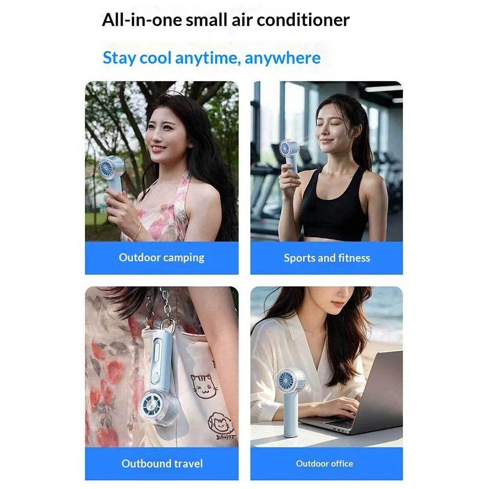 Y72 Portable Handheld Fan 3000mAh 5-Speed Smart Digital Display Ice Spray Mist Cooling Fan for Outdoor Camping Sports - Blue - 6