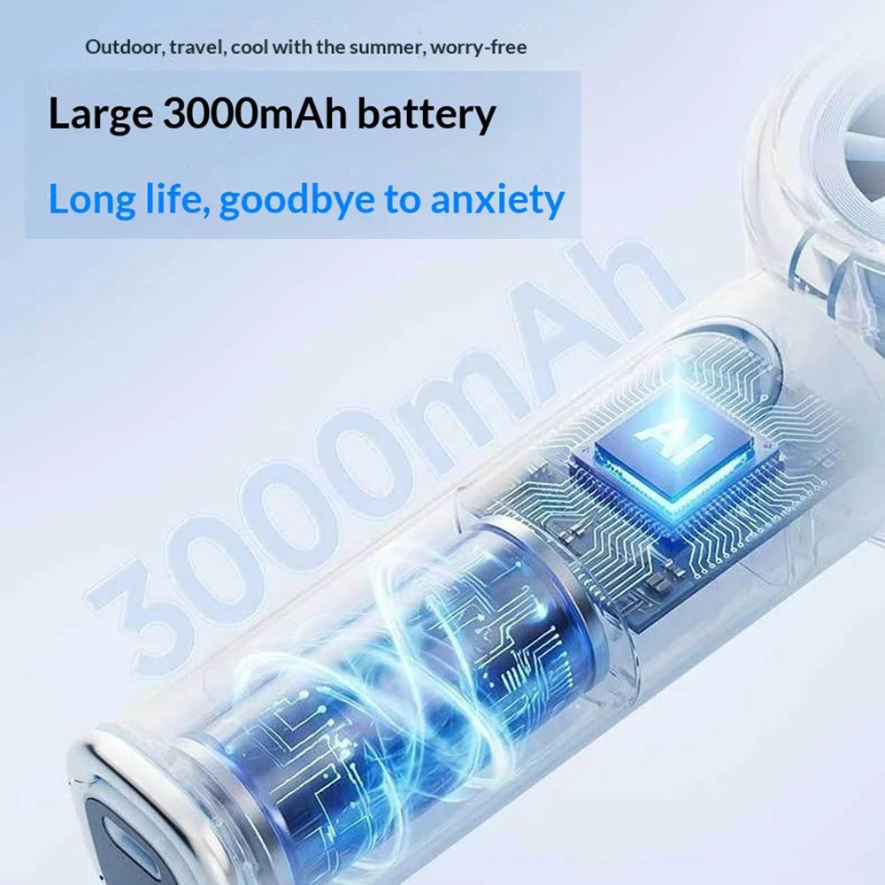 Y72 Portable Handheld Fan 3000mAh 5-Speed Smart Digital Display Ice Spray Mist Cooling Fan for Outdoor Camping Sports - Blue - 7