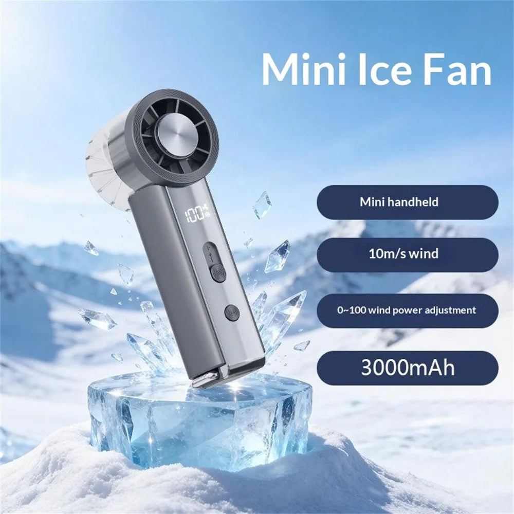 Y63 Handheld Mini Fan Ice Compress Cooling 3000mAh USB-C HD Display Portable Fan for Outdoor Hiking - Grey - 2