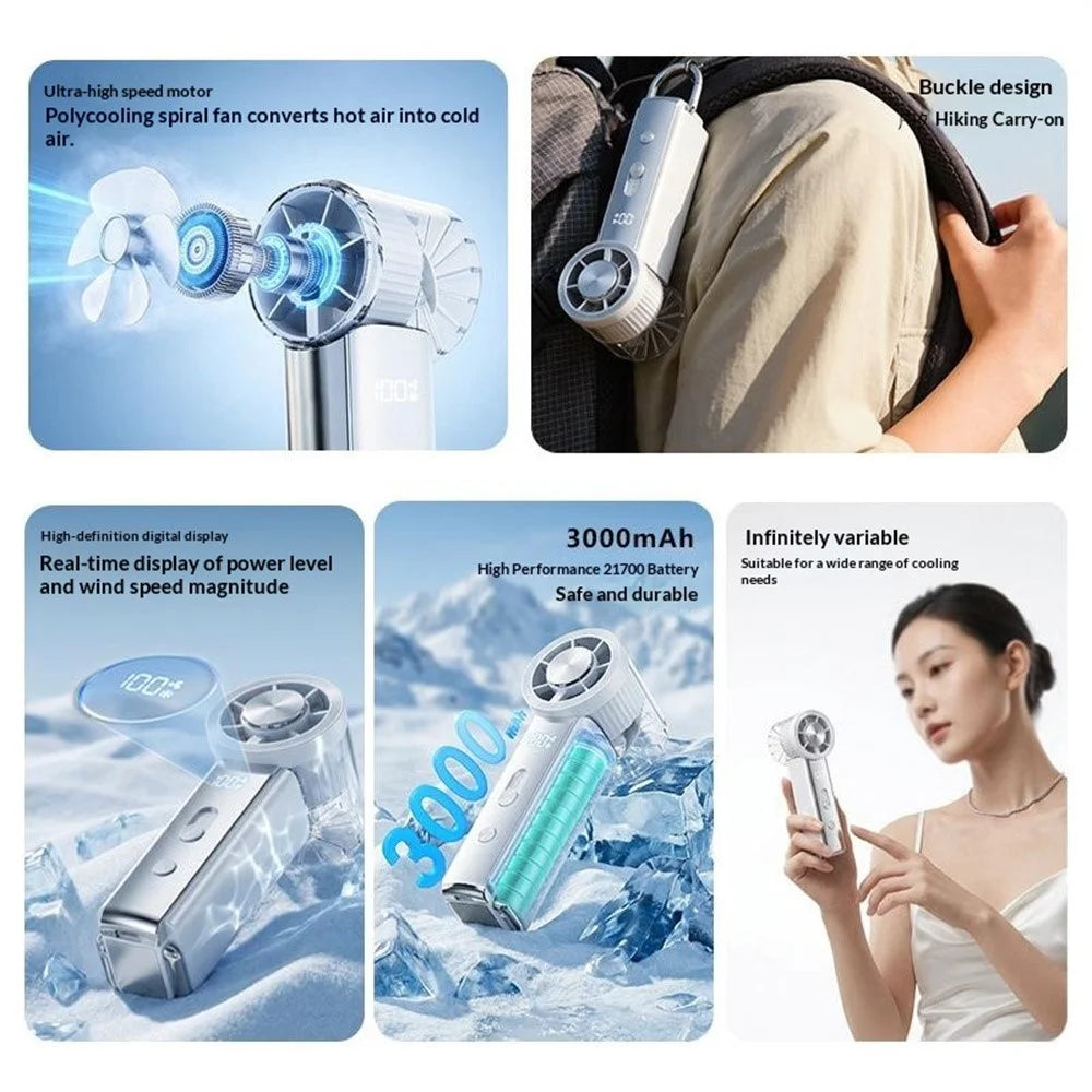 Y63 Handheld Mini Fan Ice Compress Cooling 3000mAh USB-C HD Display Portable Fan for Outdoor Hiking - Grey - 3