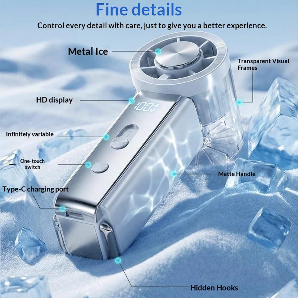 Y63 Handheld Mini Fan Ice Compress Cooling 3000mAh USB-C HD Display Portable Fan for Outdoor Hiking - Grey - 5