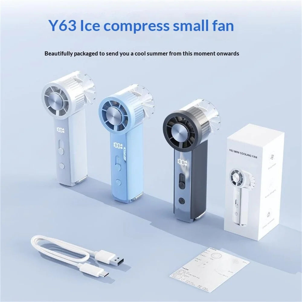 Y63 Handheld Mini Fan Ice Compress Cooling 3000mAh USB-C HD Display Portable Fan for Outdoor Hiking - Grey - 7