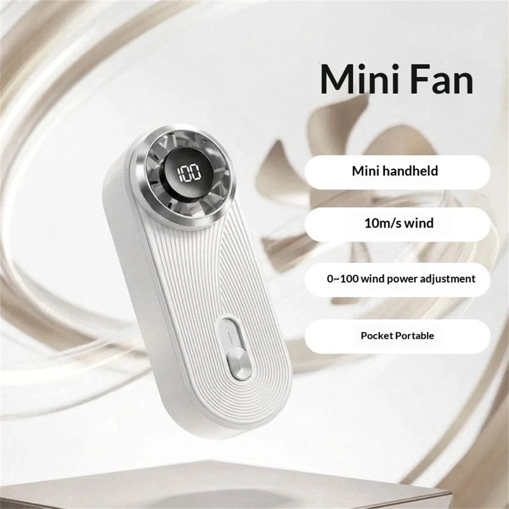 Y61 Mini Handheld Fan 10m / s High Speed 100-Level Turbine USB-C Rechargeable Portable Fan for Outdoor - White - 2