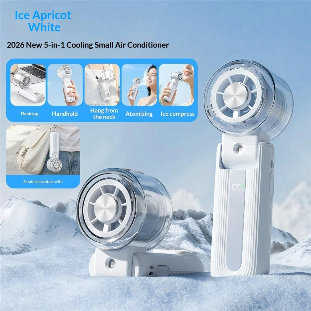 Y70 Foldable Ice Spray Fan 16°C Cooling Mist 3600mAh Portable Handheld Neck Desktop Fan for Summer Outdoor - White - 3