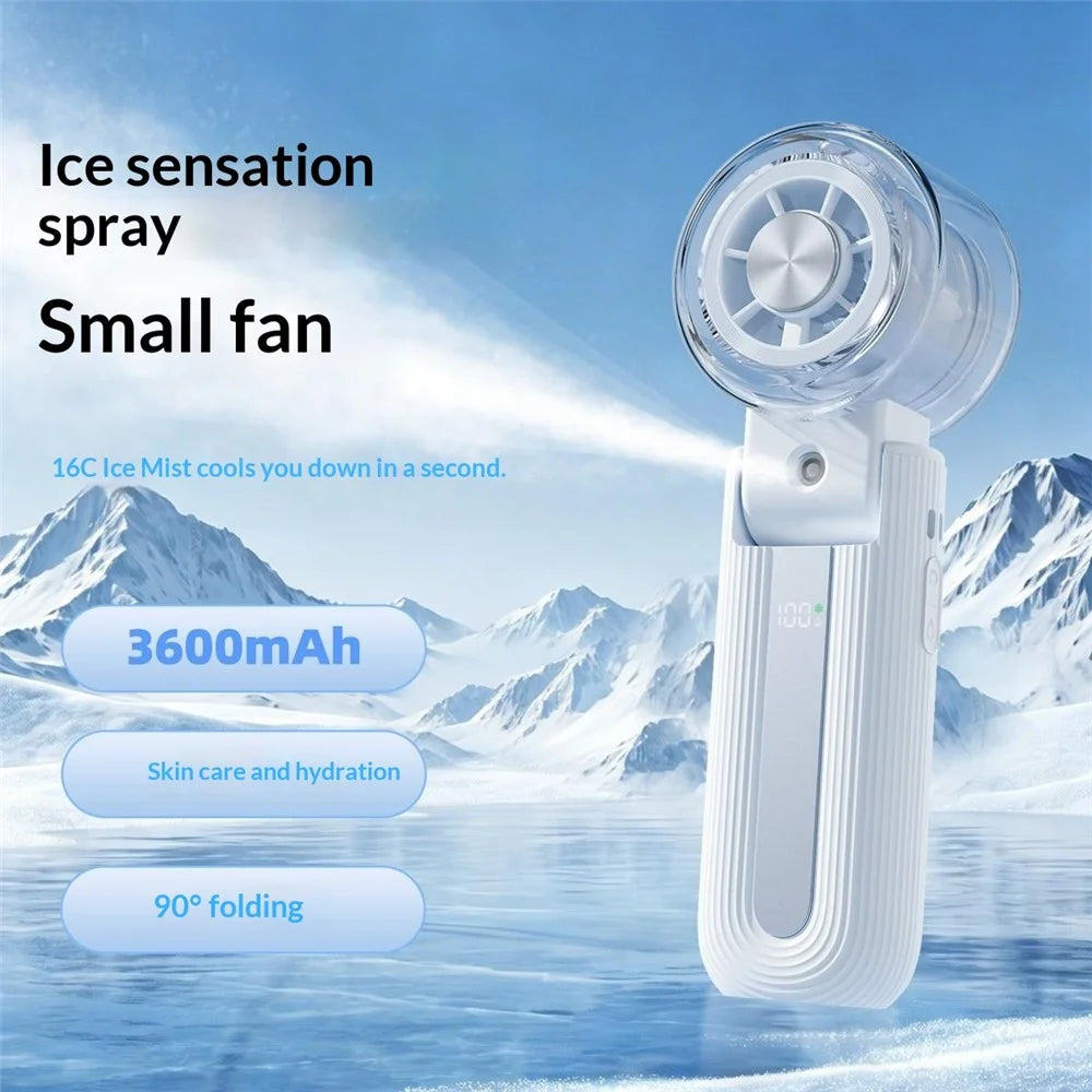 Y70 Foldable Ice Spray Fan 16°C Cooling Mist 3600mAh Portable Handheld Neck Desktop Fan for Summer Outdoor - White - 4