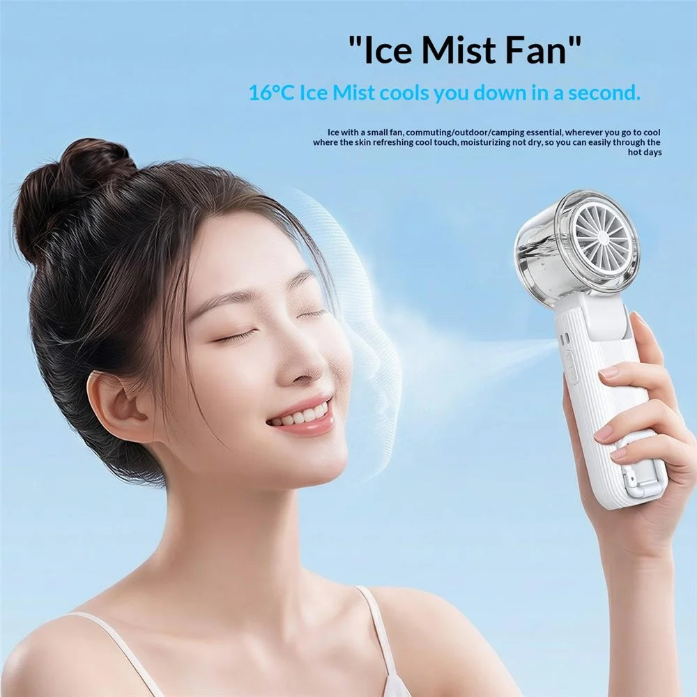 Y70 Foldable Ice Spray Fan 16°C Cooling Mist 3600mAh Portable Handheld Neck Desktop Fan for Summer Outdoor - White - 5