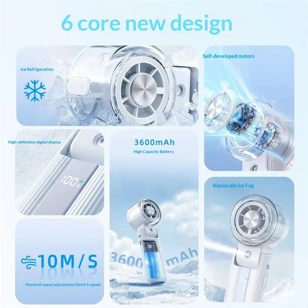 Y70 Foldable Ice Spray Fan 16°C Cooling Mist 3600mAh Portable Handheld Neck Desktop Fan for Summer Outdoor - White - 6