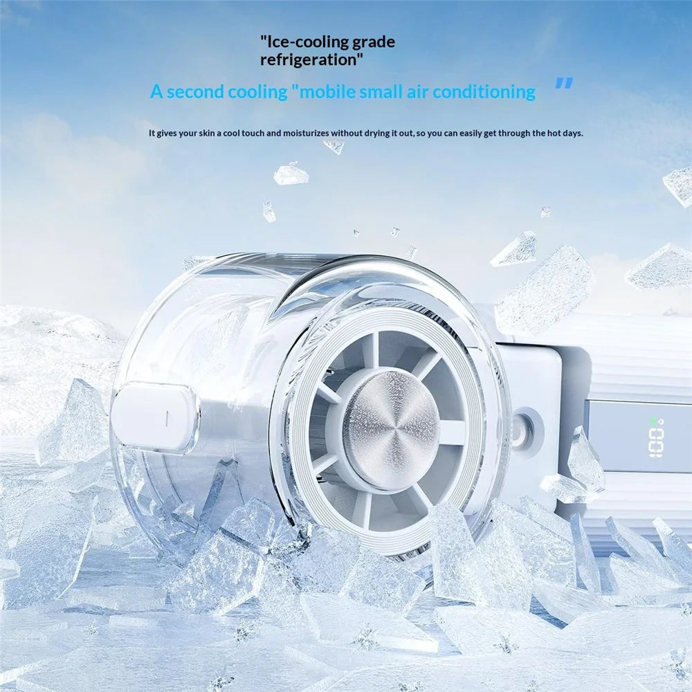 Y70 Foldable Ice Spray Fan 16°C Cooling Mist 3600mAh Portable Handheld Neck Desktop Fan for Summer Outdoor - White - 7