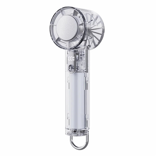Y59 Handheld Transparent Fan 5-Speed Semiconductor Cooling Portable Mini Fan with Built-in Carabiner Hook for Outdoor Camping - White - 1