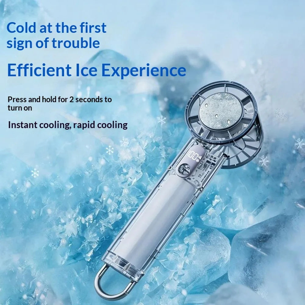 Y59 Handheld Transparent Fan 5-Speed Semiconductor Cooling Portable Mini Fan with Built-in Carabiner Hook for Outdoor Camping - White - 3