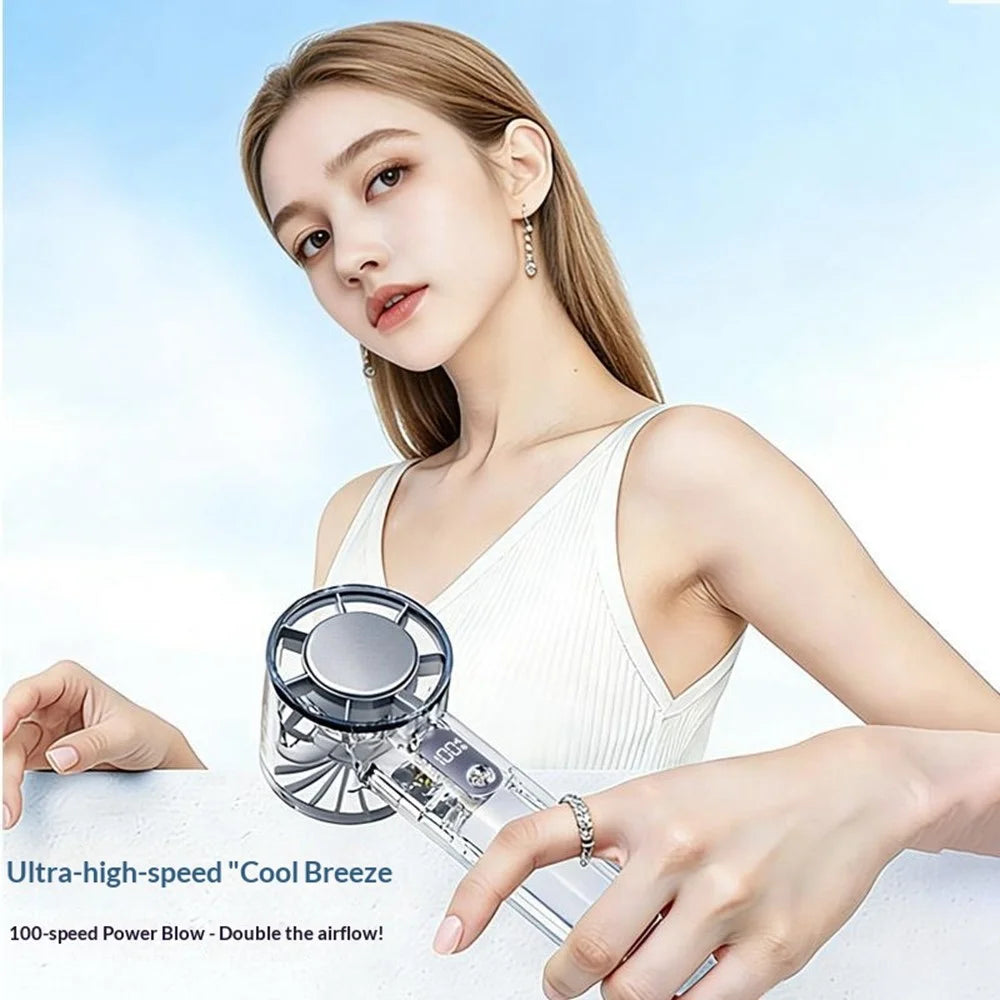 Y59 Handheld Transparent Fan 5-Speed Semiconductor Cooling Portable Mini Fan with Built-in Carabiner Hook for Outdoor Camping - White - 4