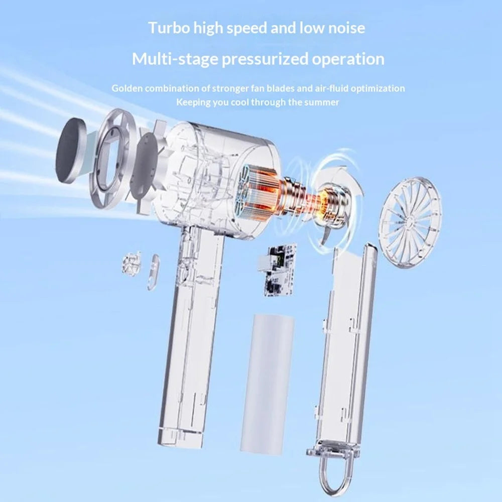 Y59 Handheld Transparent Fan 5-Speed Semiconductor Cooling Portable Mini Fan with Built-in Carabiner Hook for Outdoor Camping - White - 7