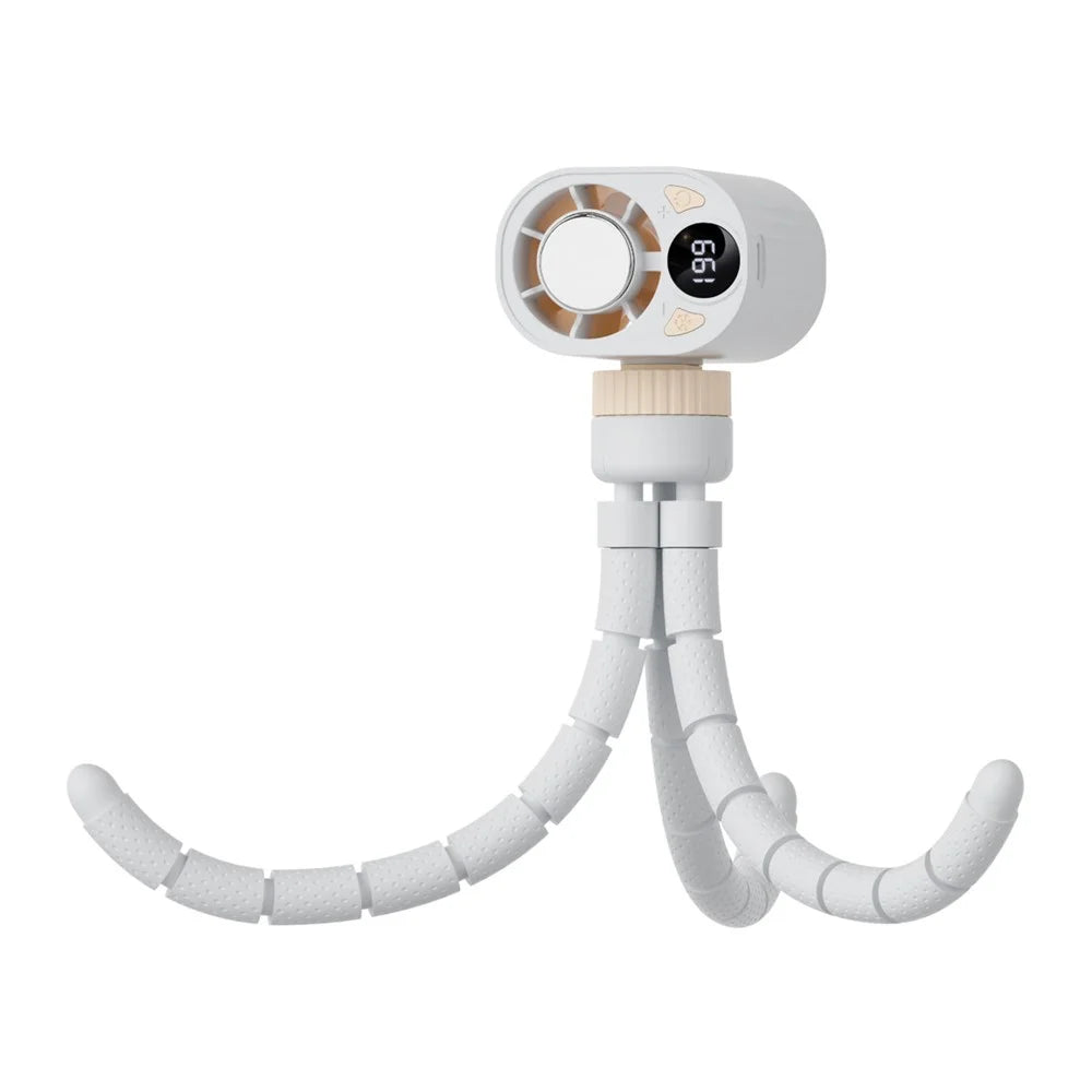X31 Octopus Tripod Fan Semiconductor Cooling Handheld Turbo Fan with Digital Display for Baby Stroller - White - 1