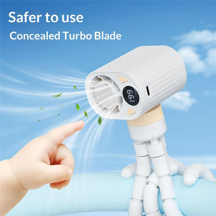 X31 Octopus Tripod Fan Semiconductor Cooling Handheld Turbo Fan with Digital Display for Baby Stroller - White - 2