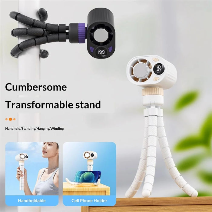 X31 Octopus Tripod Fan Semiconductor Cooling Handheld Turbo Fan with Digital Display for Baby Stroller - White - 3