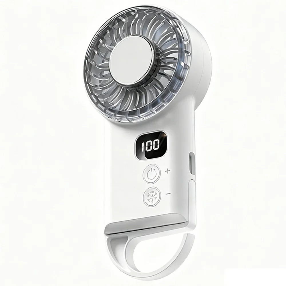 X33 Portable Handheld Fan Semiconductor Cooling 1800mAh LED Display Desktop Mini Fan with Hook - White - 1