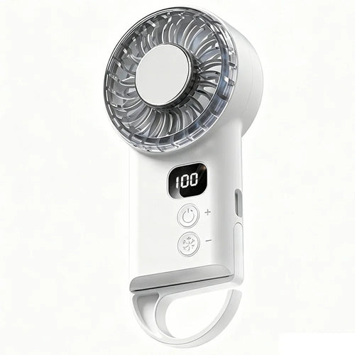 X33 Portable Handheld Fan Semiconductor Cooling 1800mAh LED Display Desktop Mini Fan with Hook - White - 1