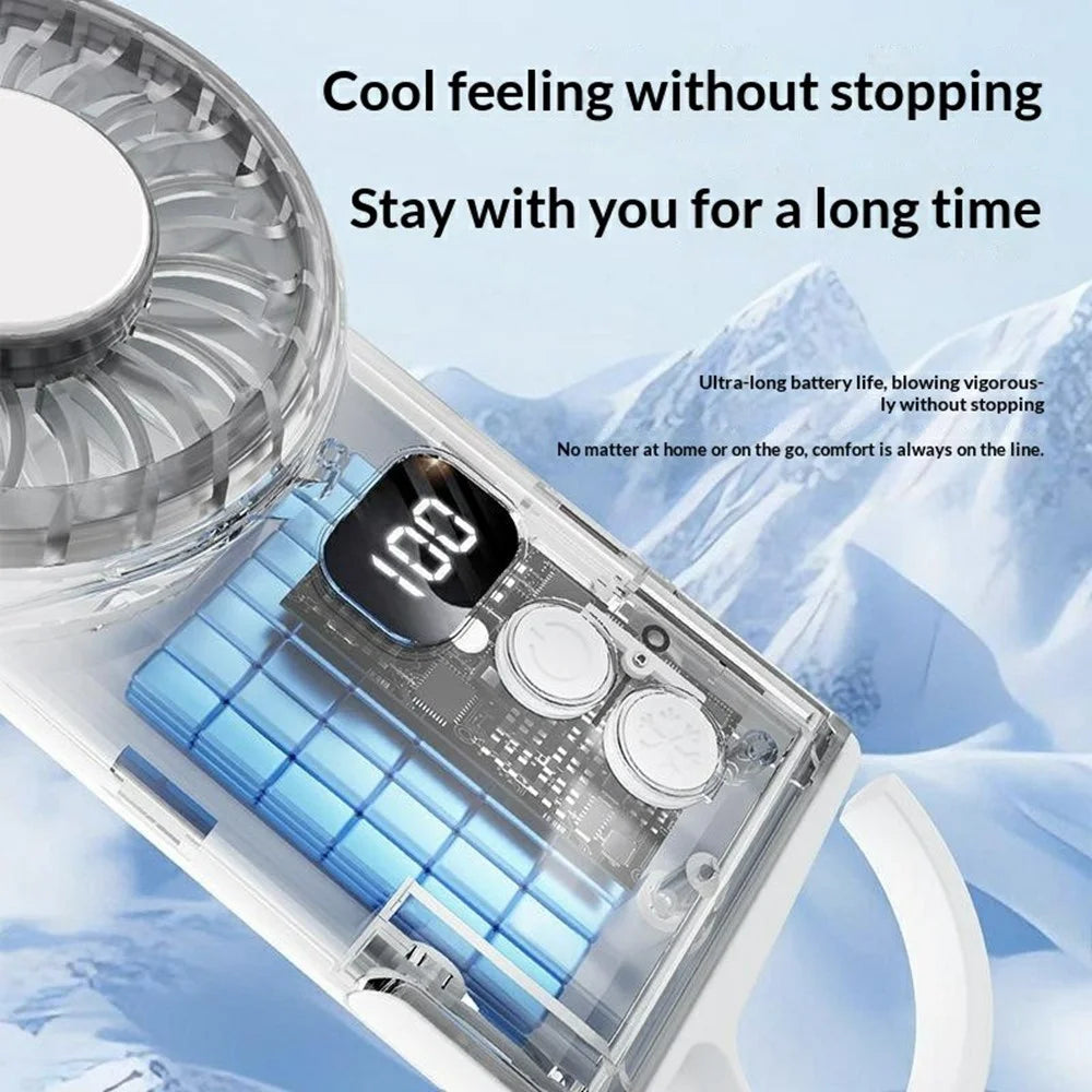 X33 Portable Handheld Fan Semiconductor Cooling 1800mAh LED Display Desktop Mini Fan with Hook - White - 3
