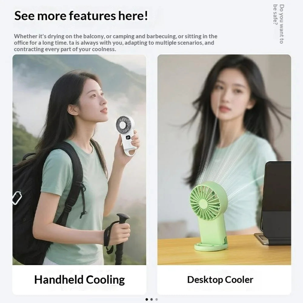 X33 Portable Handheld Fan Semiconductor Cooling 1800mAh LED Display Desktop Mini Fan with Hook - White - 4