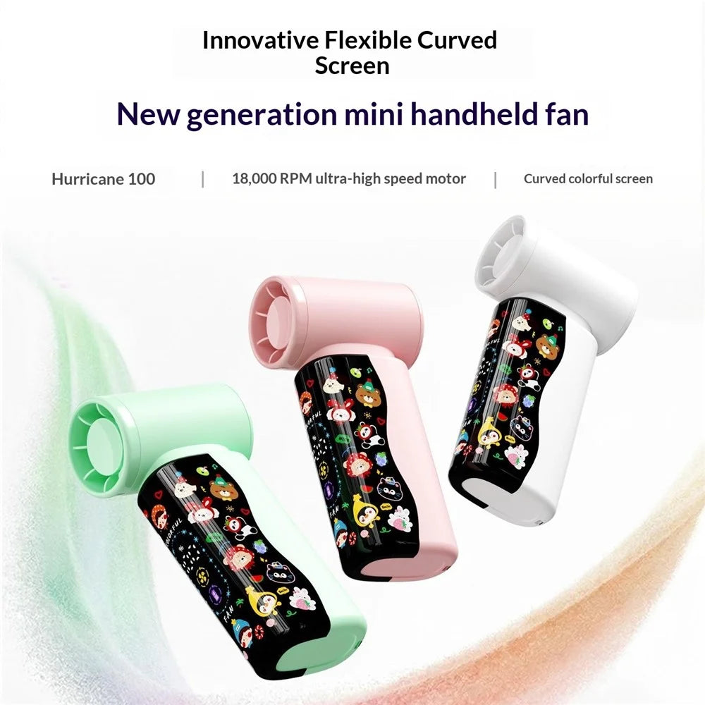 M126 Mini Handheld Fan Colorful Curved Screen Portable 18000RPM High Speed Turbine Pocket Fan - White - 7