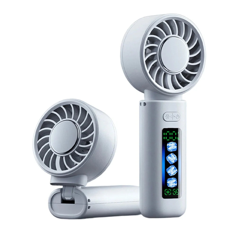 M814 Handheld Folding Fan 3000mAh Dual TEC Cooling Dynamic Screen Portable Neck Hanging Desktop Fan for Summer - White - 1