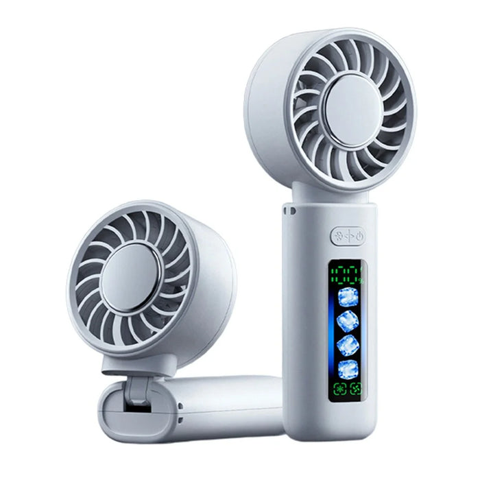 M814 Handheld Folding Fan 3000mAh Dual TEC Cooling Dynamic Screen Portable Neck Hanging Desktop Fan for Summer - White - 1