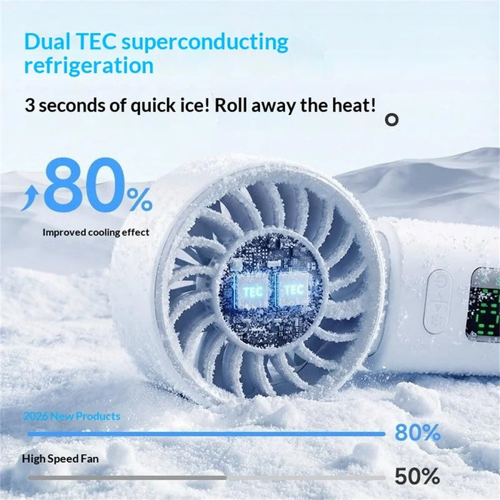 M814 Handheld Folding Fan 3000mAh Dual TEC Cooling Dynamic Screen Portable Neck Hanging Desktop Fan for Summer - White - 4