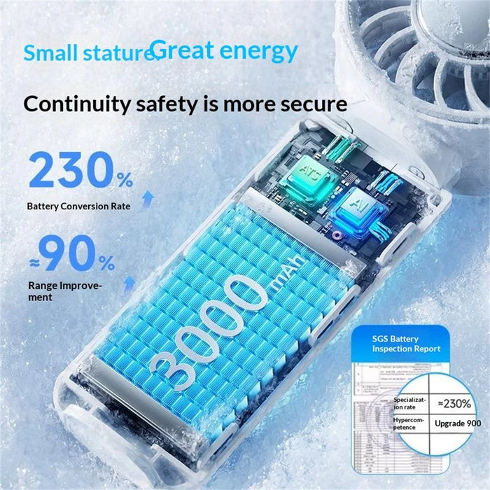 M814 Handheld Folding Fan 3000mAh Dual TEC Cooling Dynamic Screen Portable Neck Hanging Desktop Fan for Summer - White - 5