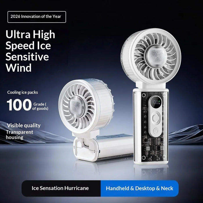 H06 Transparent Folding Handheld Neck Hanging Fan 3600mAh Semiconductor Cooling Portable Desktop Fan - White - 4