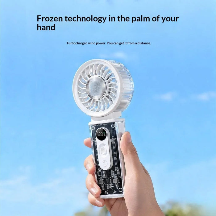 H06 Transparent Folding Handheld Neck Hanging Fan 3600mAh Semiconductor Cooling Portable Desktop Fan - White - 5