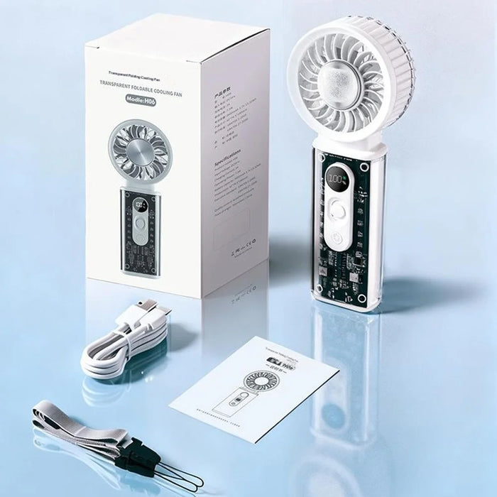 H06 Transparent Folding Handheld Neck Hanging Fan 3600mAh Semiconductor Cooling Portable Desktop Fan - White - 7