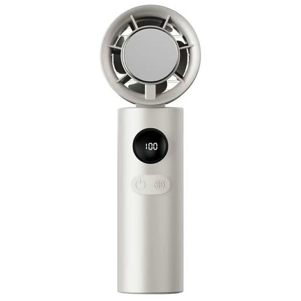 H26 Handheld Fan Semiconductor Cooling 3000mAh 100-Speed Foldable Portable Neck Hanging Desktop Fan with LED Display - Champagne Gold - 1