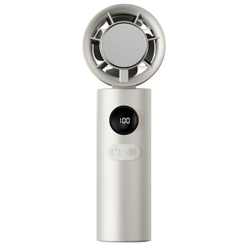 H26 Handheld Fan Semiconductor Cooling 3000mAh 100-Speed Foldable Portable Neck Hanging Desktop Fan with LED Display - Champagne Gold - 1