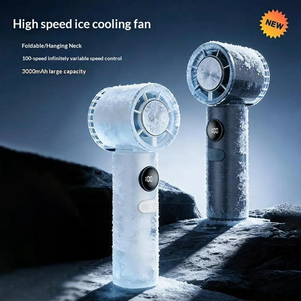 H26 Handheld Fan Semiconductor Cooling 3000mAh 100-Speed Foldable Portable Neck Hanging Desktop Fan with LED Display - Champagne Gold - 2